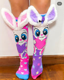 Meia Divertida 3 D Cano Alto Infantil Interativa- Coelhinho Rosa