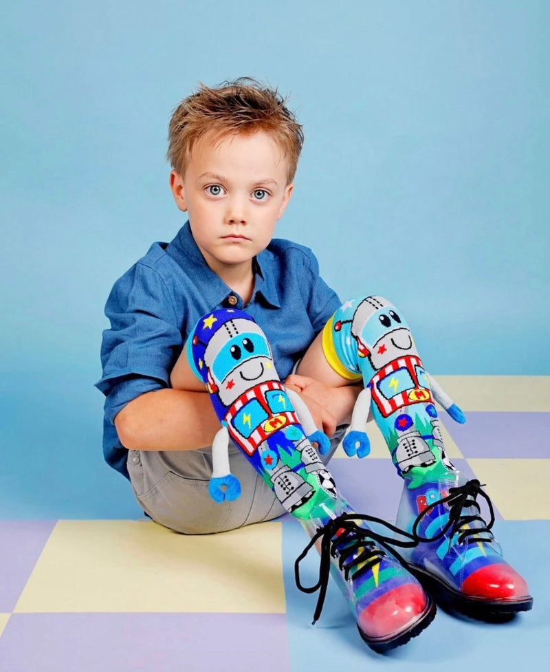 Meia Divertida 3 D Cano Alto Infantil Interativa- Robô